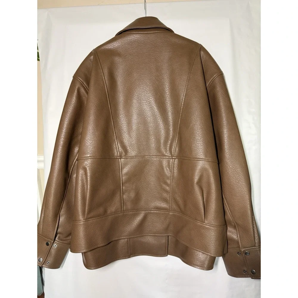 New Ashley Graham Women 4X Brown Faux Leather Midweight Motorcycle Jacket